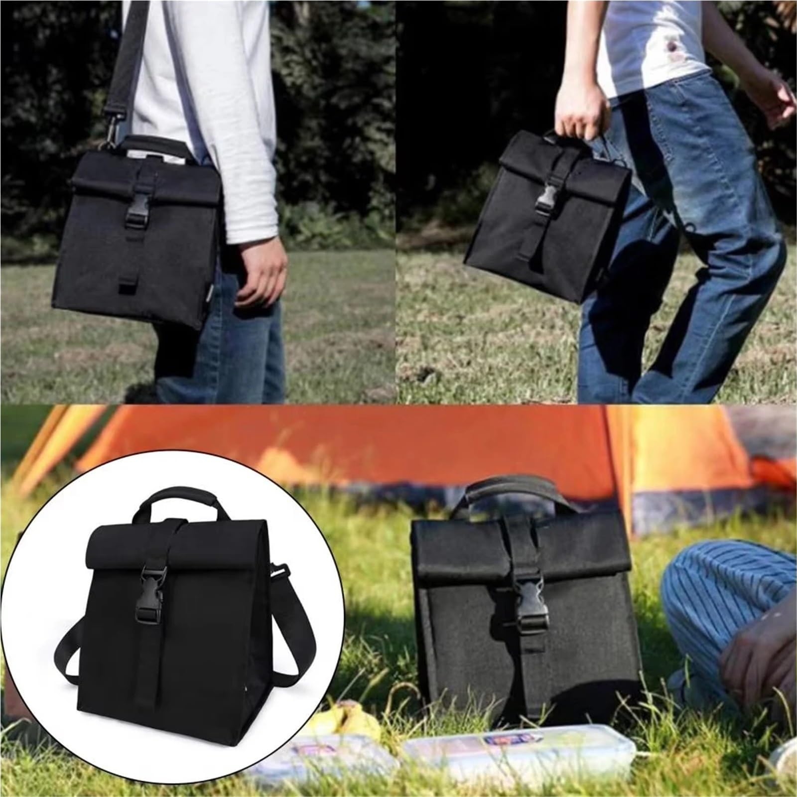Sac Isotherme Repas Sac Isotherme Portable, 1 pièce, Design à Pression, Pack de Pique-Nique, Garde Les Aliments au Chaud et Froid, Accessoires Camping for déjeuner(Dark Blue)