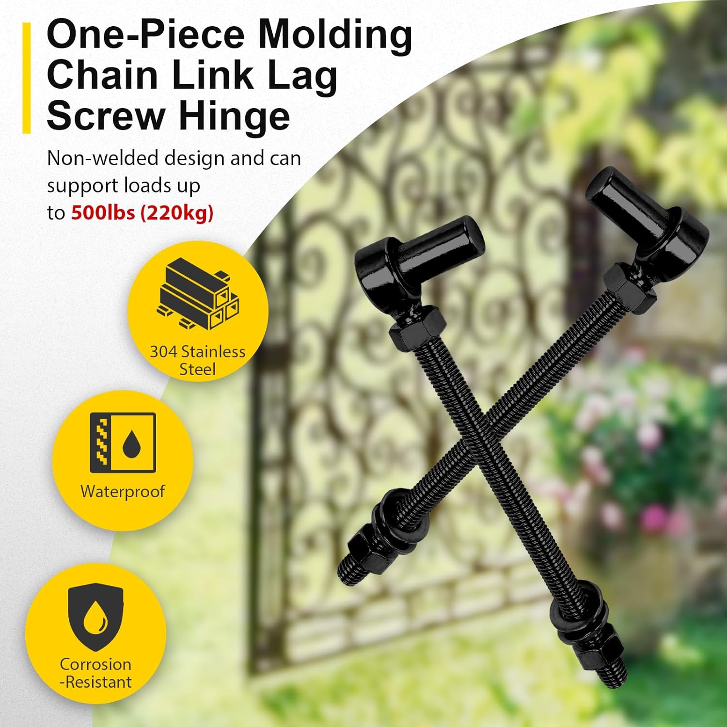 4 PCS J Bolt Gate Hinges, 304 Stainless Steel M12 6" Gate Hinge Bolt with 5/8'' Pin for Chain Link Fence/Farm/Wooden Fence/Driveway