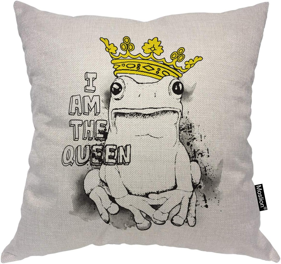 Moslion Frog Pillow Home Decorative Throw Pillow Cover Case Frog Wearing Yellow Crown Square Cushion Cover Pillow Cases for Men Women Girls Boys Sofa Bedroom Livingroom 18"x18",Yellow