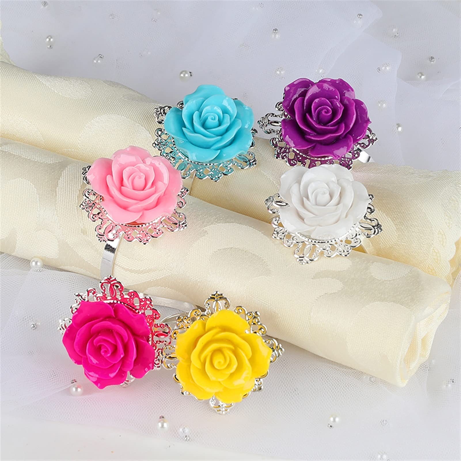 ARFUKA Anelli Portatovaglioli A Forma Di Rosa – Set Da 6 Fibbie Per Tovaglioli, Decorazioni Tavola Per Matrimoni, Cene E Feste