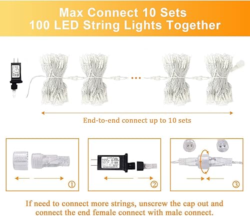 Miniatura 8 de JMEXSUSS Guirnalda de 100 luces LED para interiores/2 paquetes de 100 luces LED de color blanco cálido