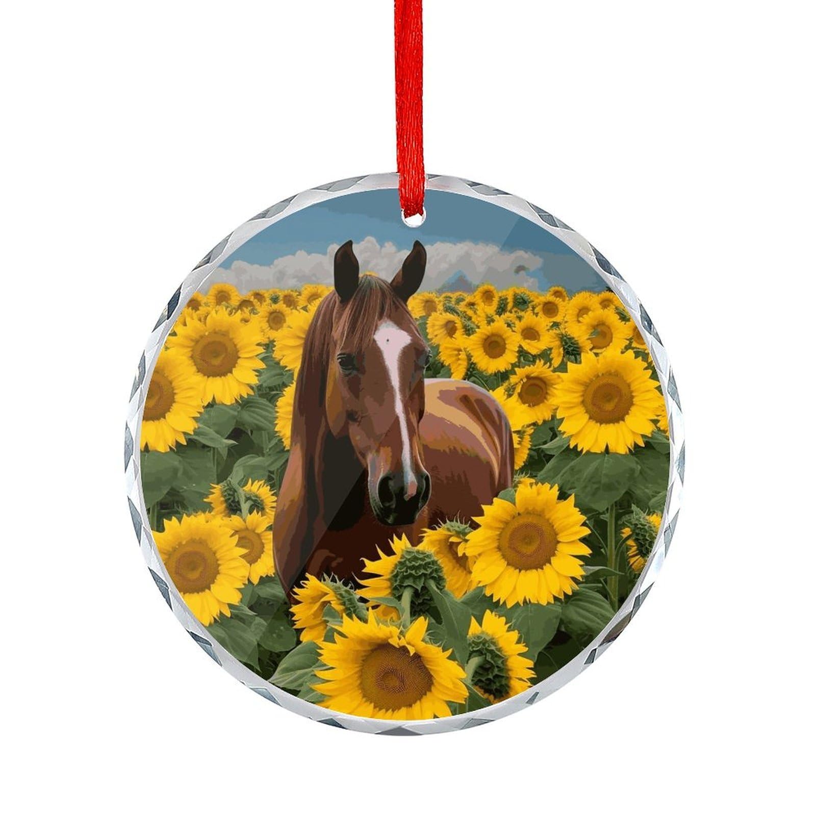 Btcowzrv Style Horse And Sunflower Round Ornament Hanging Pendant Decor