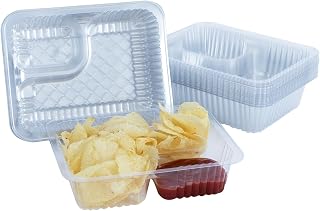 200 Pcs 12oz Disposable Plastic Nacho Trays, 6" x 5" Clear Nacho Containers, 2 Compartment Food Serving Trays with Snack and Sauce Cheese Dip, Concession Stand Movie Night Parties Supplies
