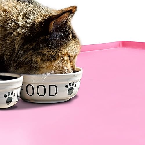 Miniatura 68 de Tapete de comida para perros, bandeja de comida impermeable de silicona, mantel individual antideslizante para mascotas, borde elevado de 0.6