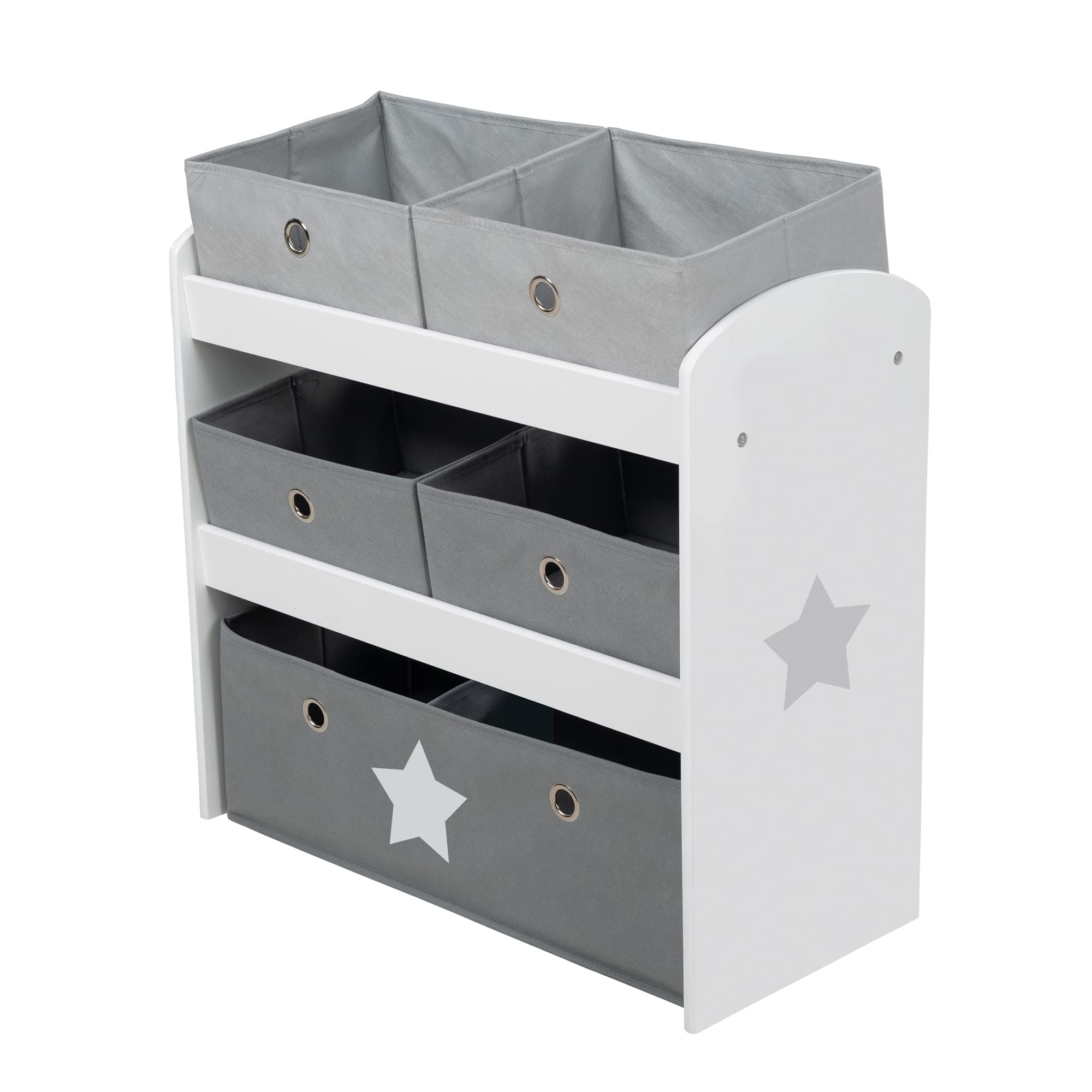 roba Scaffalatura Portaoggetti Stars 5 Scatole Tessuto Grigio 64x30x60 cm Legno Laccato Bianco
