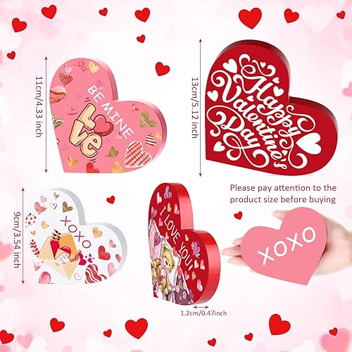 Miniatura 2 de Letrero de mesa para el día de San Valentín 3 piezas diseño de corazón Be Mine de madera reversible doble impreso decoración independiente para el