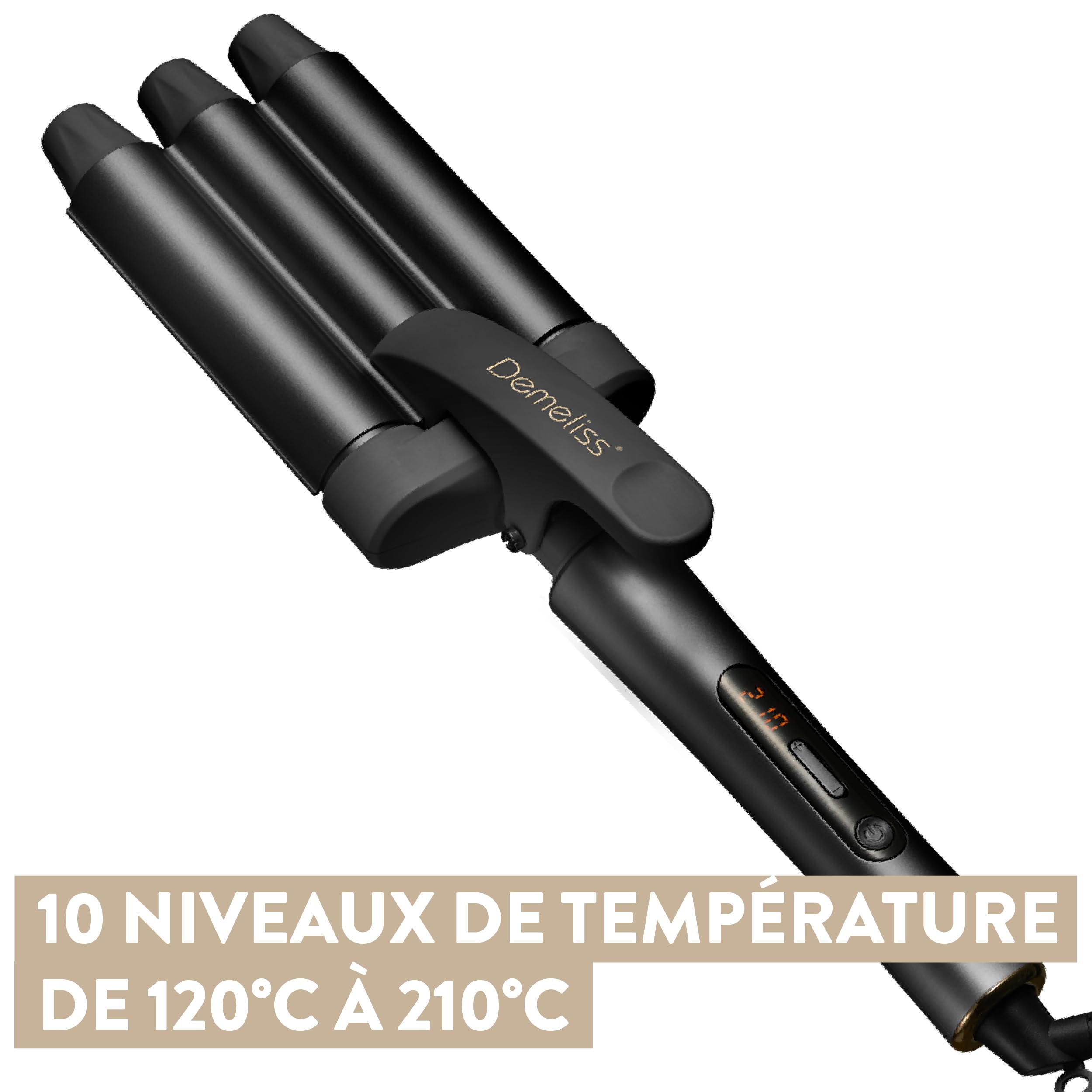 Demeliss - Saint Algue - WAVES BLACK, Fer à Onduler + Spray Texturisant Deep Waves, Boucleur Effet Wavy, Styler Complet, Revêtement Céramique et Tourmaline, Noir Mat