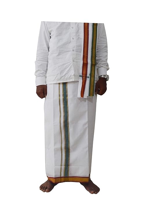 EXD274 Men's Traditional Dhoti of Peacock Eye Border with Bud on it