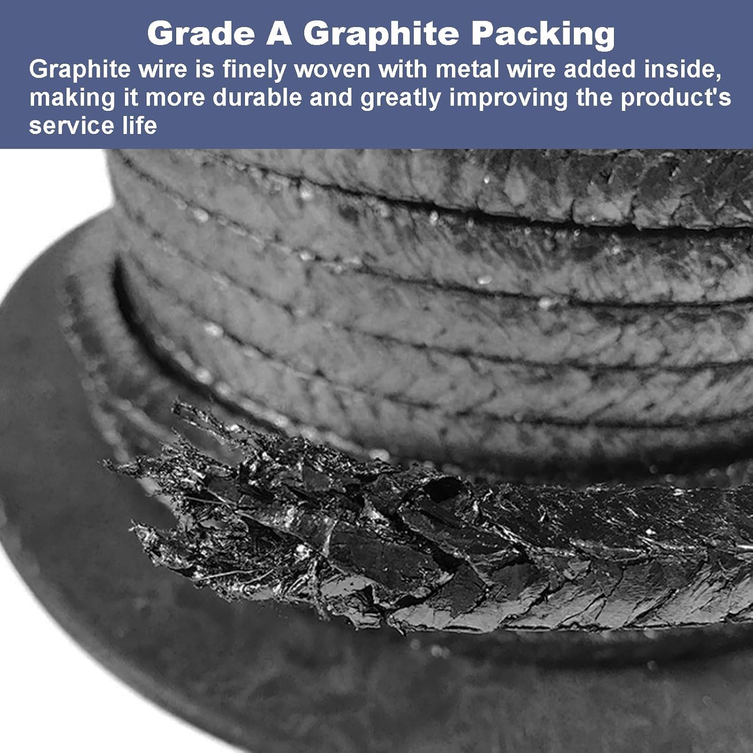 Graphite Compression Packing Rope Seal Packing Class A Metal Wire Reinforced, Wear-resistant, For Pump Gland Or Valve Stem Or Mechanical Seal(Size:14mm×14mm（0.55×0.55in）,Color:Length: 9.8 Feet（3m）)