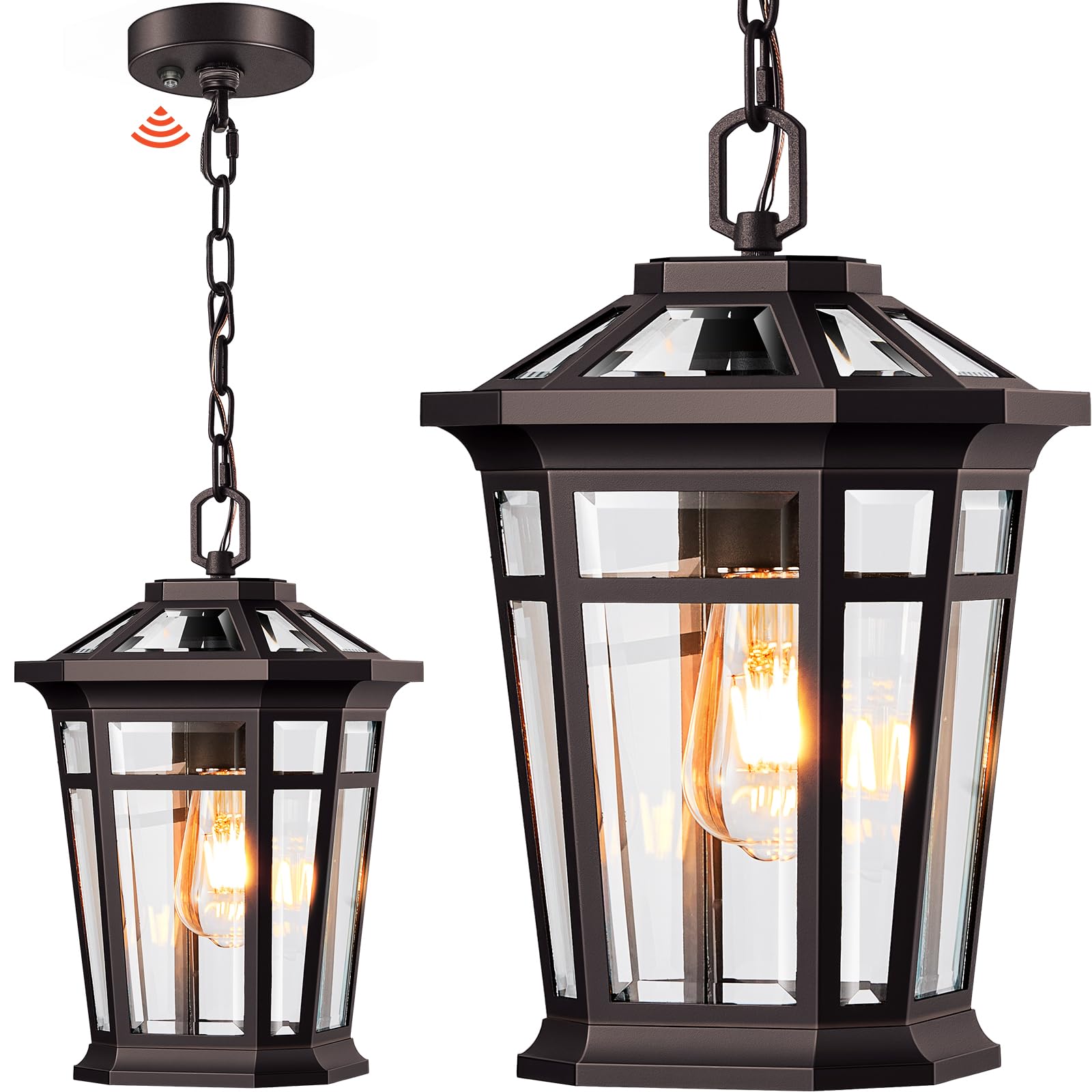 Gleamz Large Dusk to Dawn Outdoor Hanging Porch Lighting, Oil Rubbed Bronze