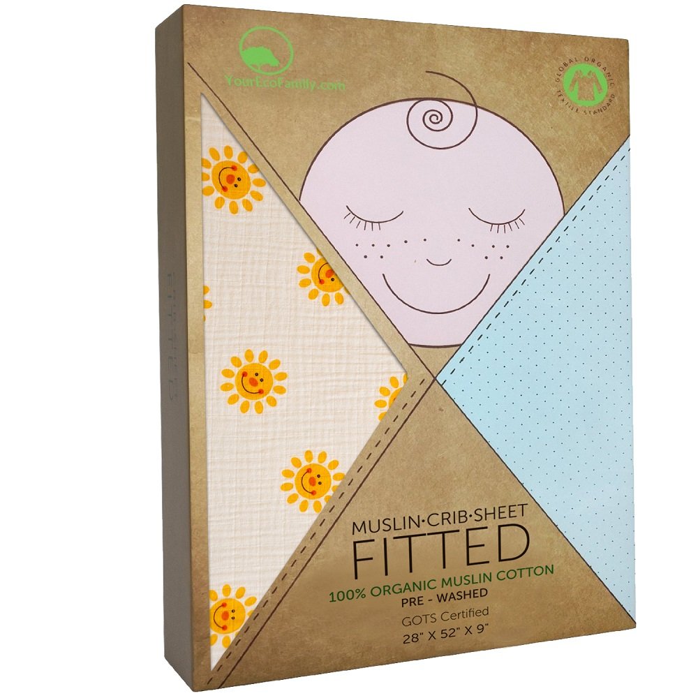 YourEcoFamily Muslin Fitted Crib Sheet Certified Organic Cotton PreWashed Softest Mattress