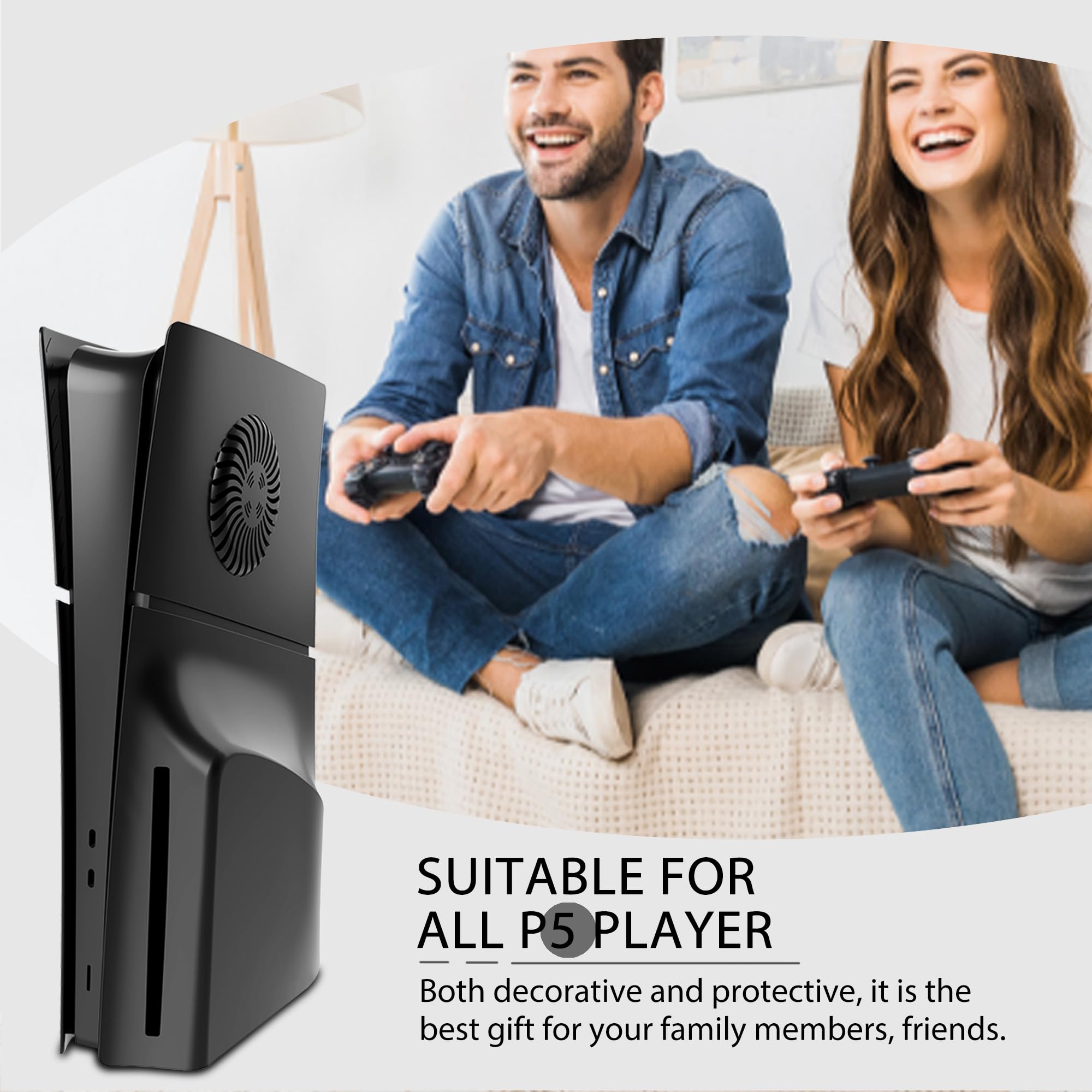 DOBEWINGDELOU Faceplate für PS5 Slim Disc Edition mit Lüftungsschlitzen und Staubfilter, Face Plate Konsole Abdeckplatten ABS staubdicht Ersatz Seite Shell Zubehör Gehä Schwarz