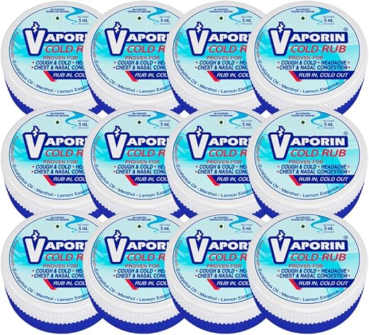 Vaporin Cold Rub 5mL (Pack of 12) | Strong Relief for Cough, Cold, Nasal Congestion, Headache, Runny Nose, Chest Tightnes...