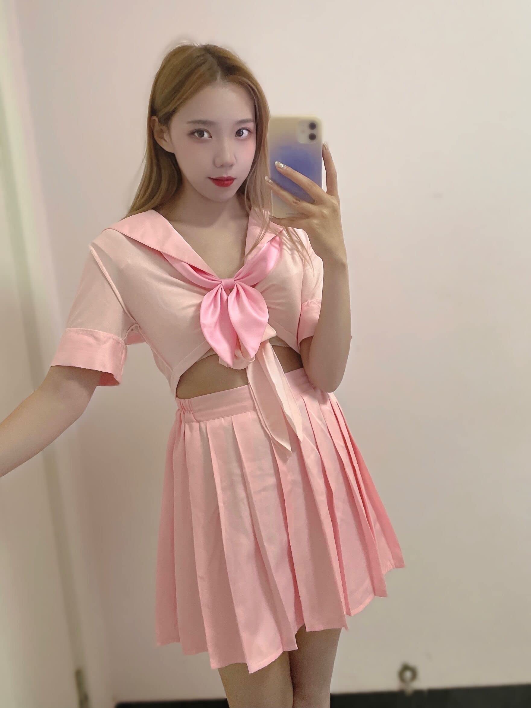 Japanese Anime Schoolgirl Classic Sailor JK Harajuku Crop Top Tie up Pleated Skirt Uniform Seifuku Socks Bow Set