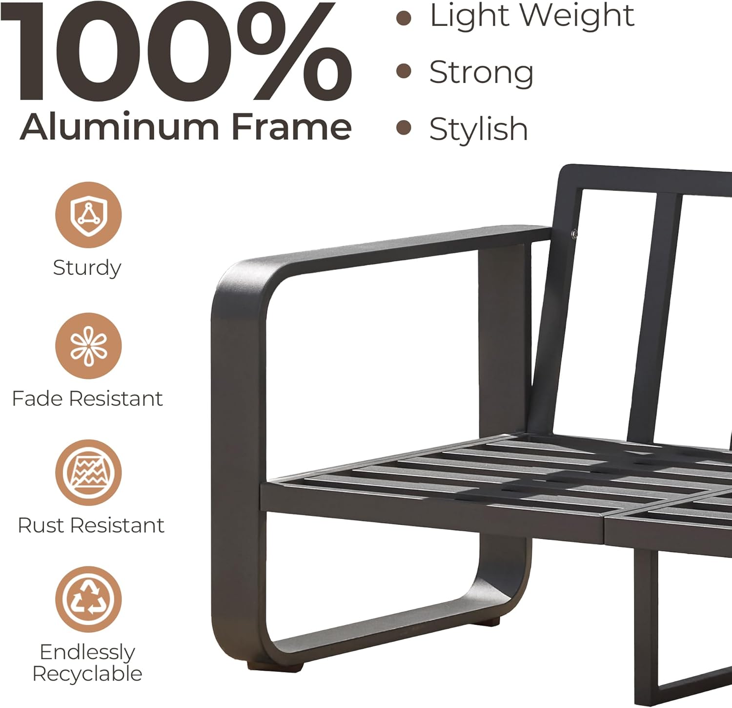 CHITA Outdoor Chairs Set of 2, Outdoor Furniture Set with 6.3in Thick High-Resilient Cushions & 100% Aluminum Frame, Modern Outdoor Patio Furniture Sofa Set for Poolside, Deck, Balcony