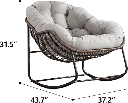 Patio Rocking Chairs, Oversized Wicker Egg Rocking Chair,Indoor & Outdoor Upholstered Papasan Chairs, Modern Lounge Chair for Balcony,Living Room Patio, Front Porch, Garden