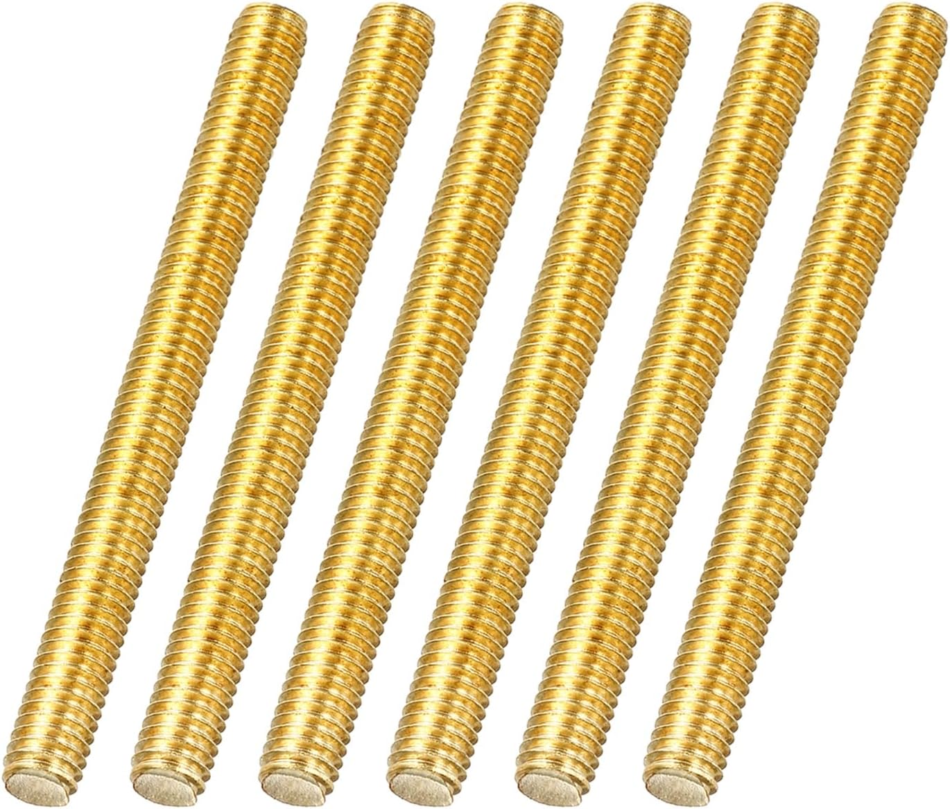 – 6Pack M6x70mm Fully Threaded Rod, Brass Right Hand All Thread Screw Studs for Furniture Assembly Fastening, 1mm Pitch