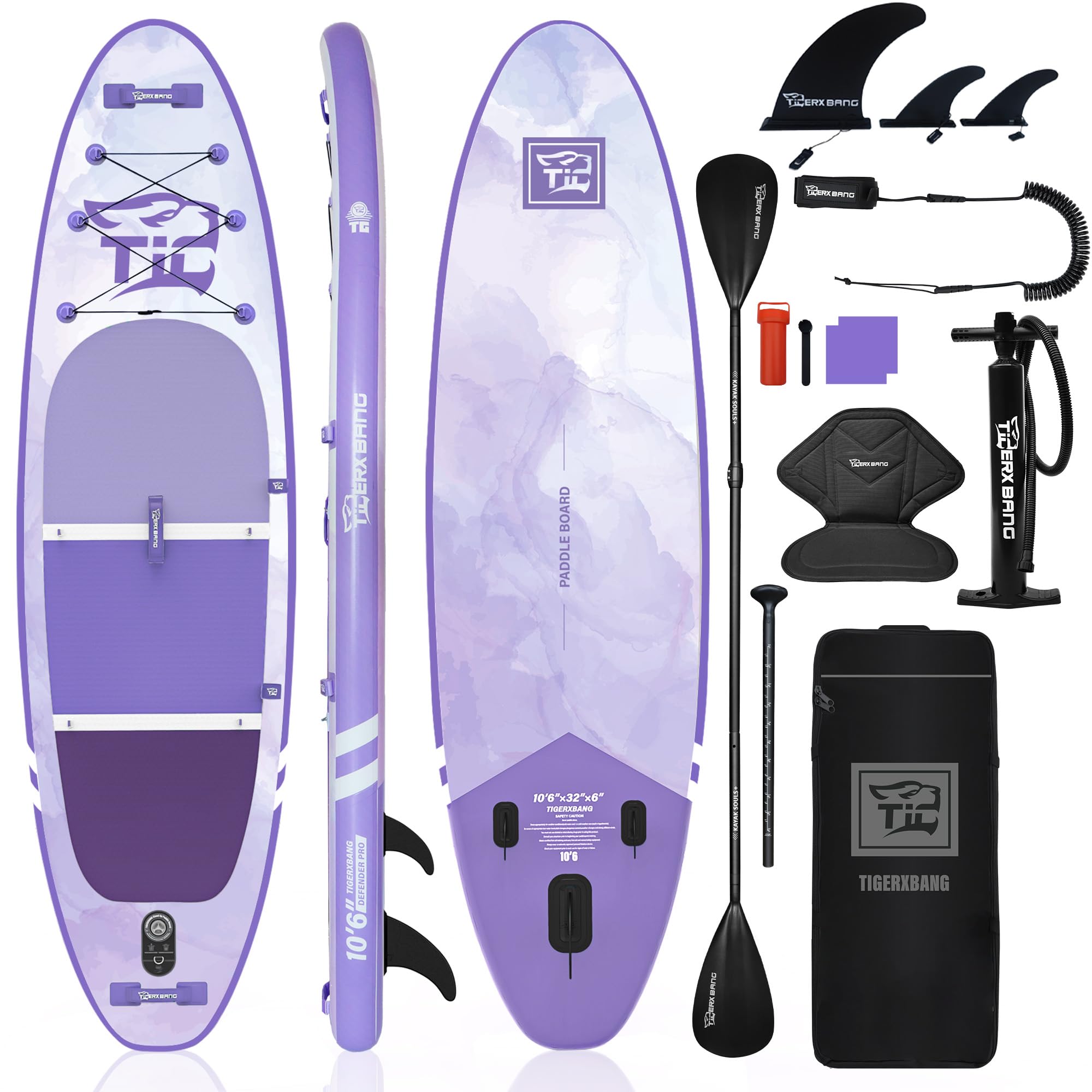 Defender Pro - Tavola gonfiabile per SUP con sedile, pagaia regolabile e accessori completi, 320 x 82 x 15 cm, colore: viola UV