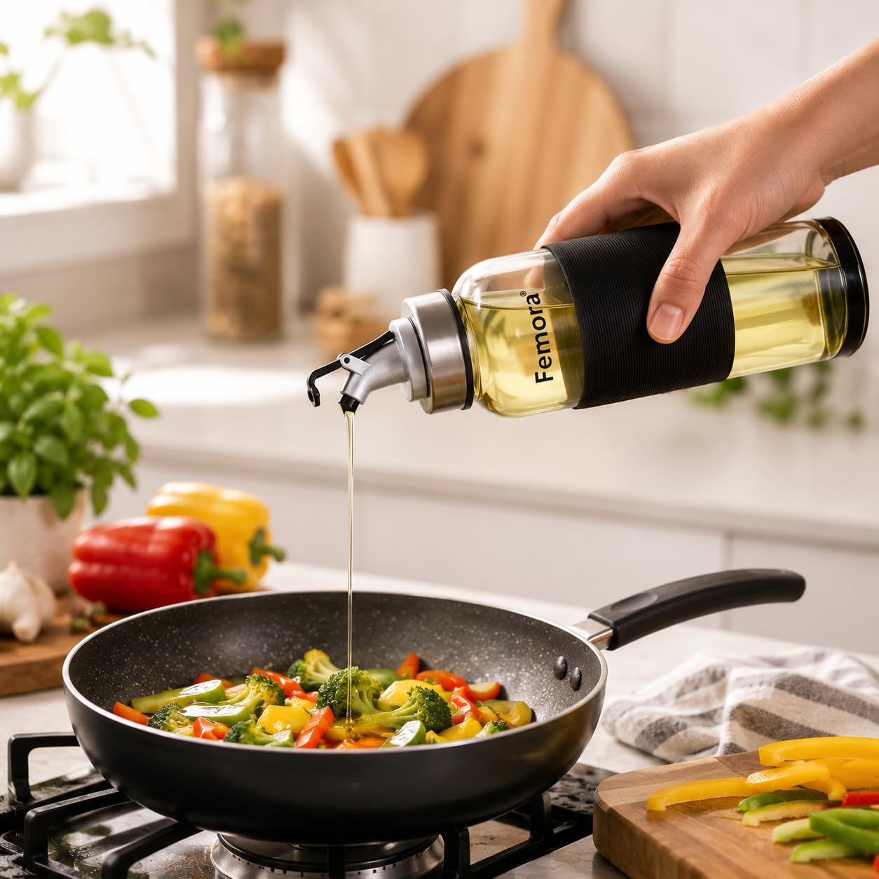 Femora Oil Dispenser | Glass Oil Bottle | 1 Year Warranty | Cooking Oil Dispenser 500ml Pack of 1 Oil Bottle