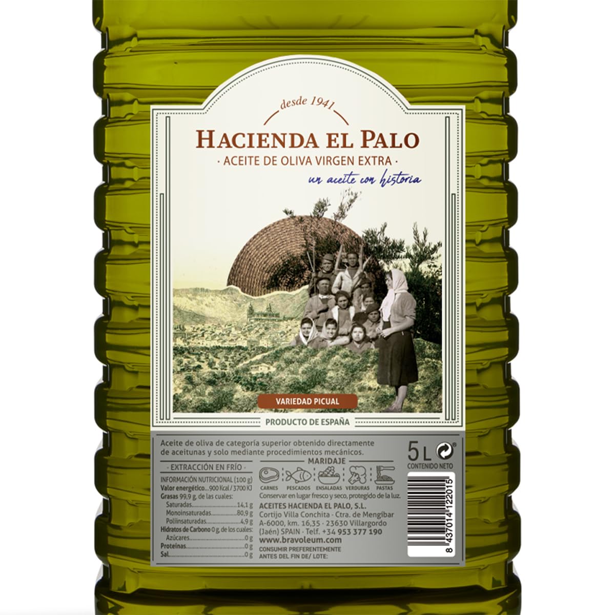 Aceite de Oliva Virgen Extra 5L Garrafa by Hacienda el Olivar - AOVE de Jaén - Extracción en Frío - Sabor Suave y Versátil - Ideal para Cocinar, Freír y Uso Diario