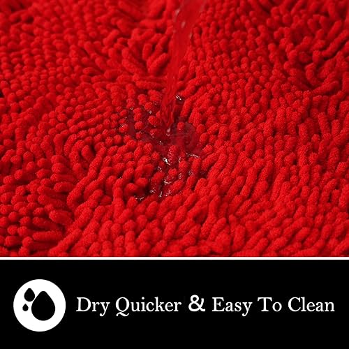 Miniatura 7 de Juego de 3 tapetes de baño de chenilla, súper absorbentes, con fuerte respaldo antideslizante de PVC, tapetes de baño para el baño, peludos y