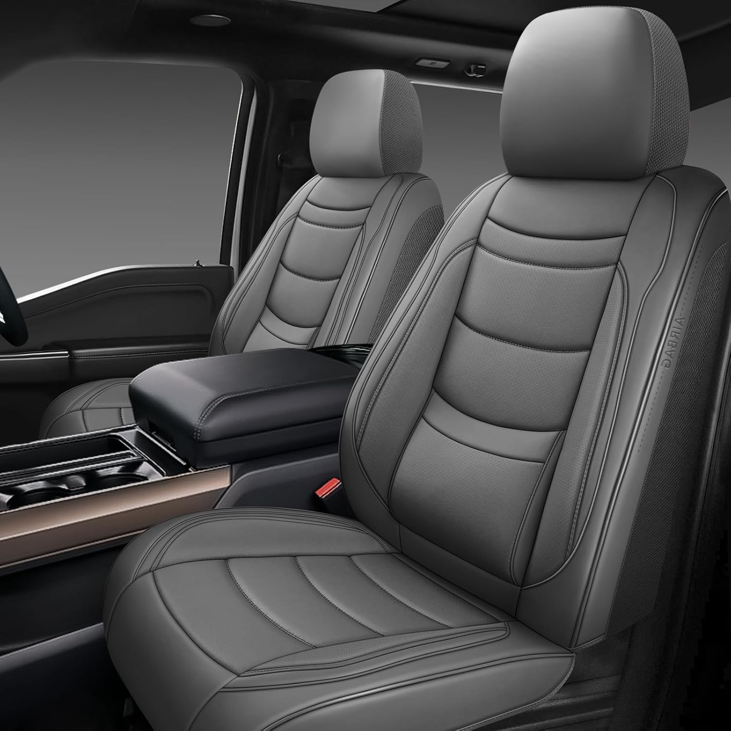 NS YOLO Leather Car Seat Covers Full Set,Universal Fit for Most Cars,SUVs and Sedans,Waterproof Luxury Leatherette Cushions, 5 Seats Protectors (Grey, Front Pair-2 Seats(Driver and Passenger)) Grey Front Pair-2 seats(driver and passenger)