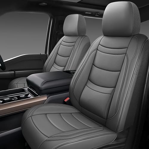 Leather Car Seat Covers Full Set,Universal Fit for Most Cars,SUVs and Sedans,Waterproof Luxury Leatherette Cushions, 5 Seats Protectors (Grey, Front Pair-2 Seats(Driver and Passenger))