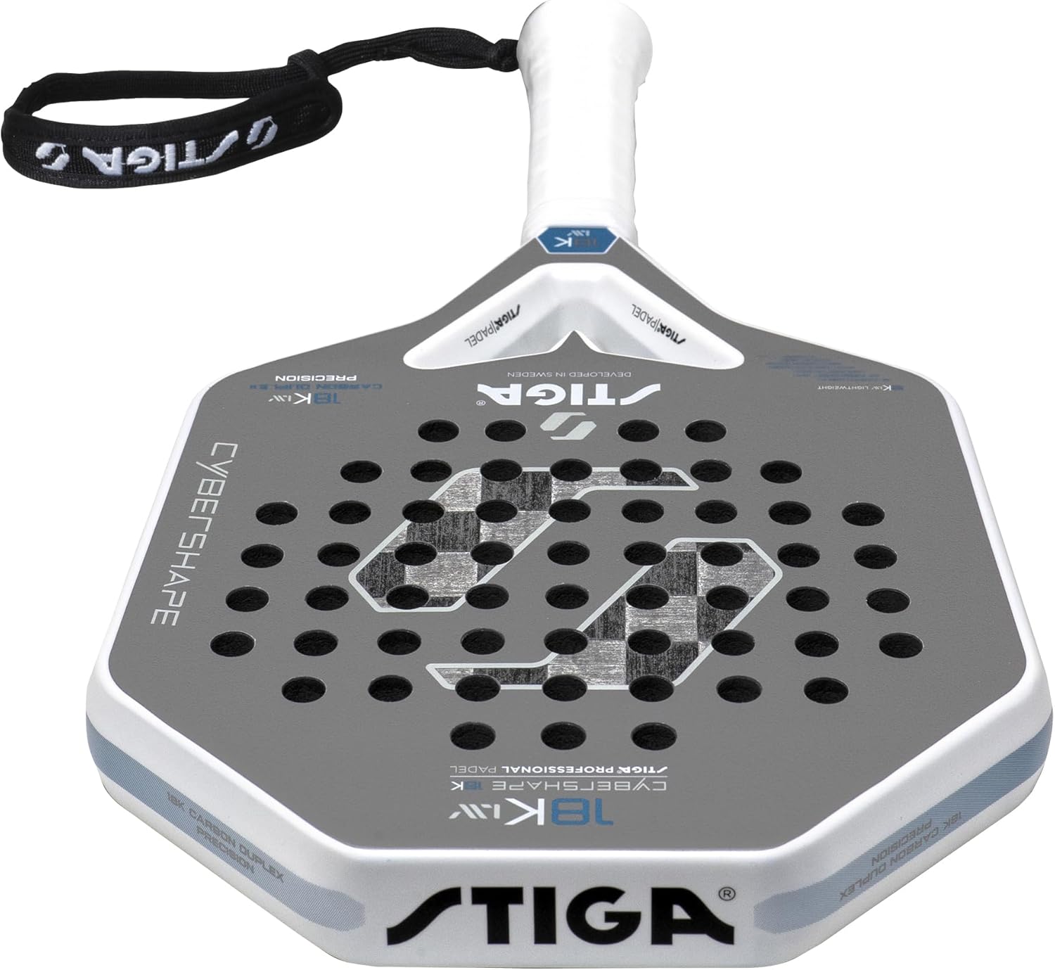 STIGA Padel Racket 18K LW Cybershape, Lightweight Carbon Fiber Padel Blade for Intermediate Players for Adults & Youth