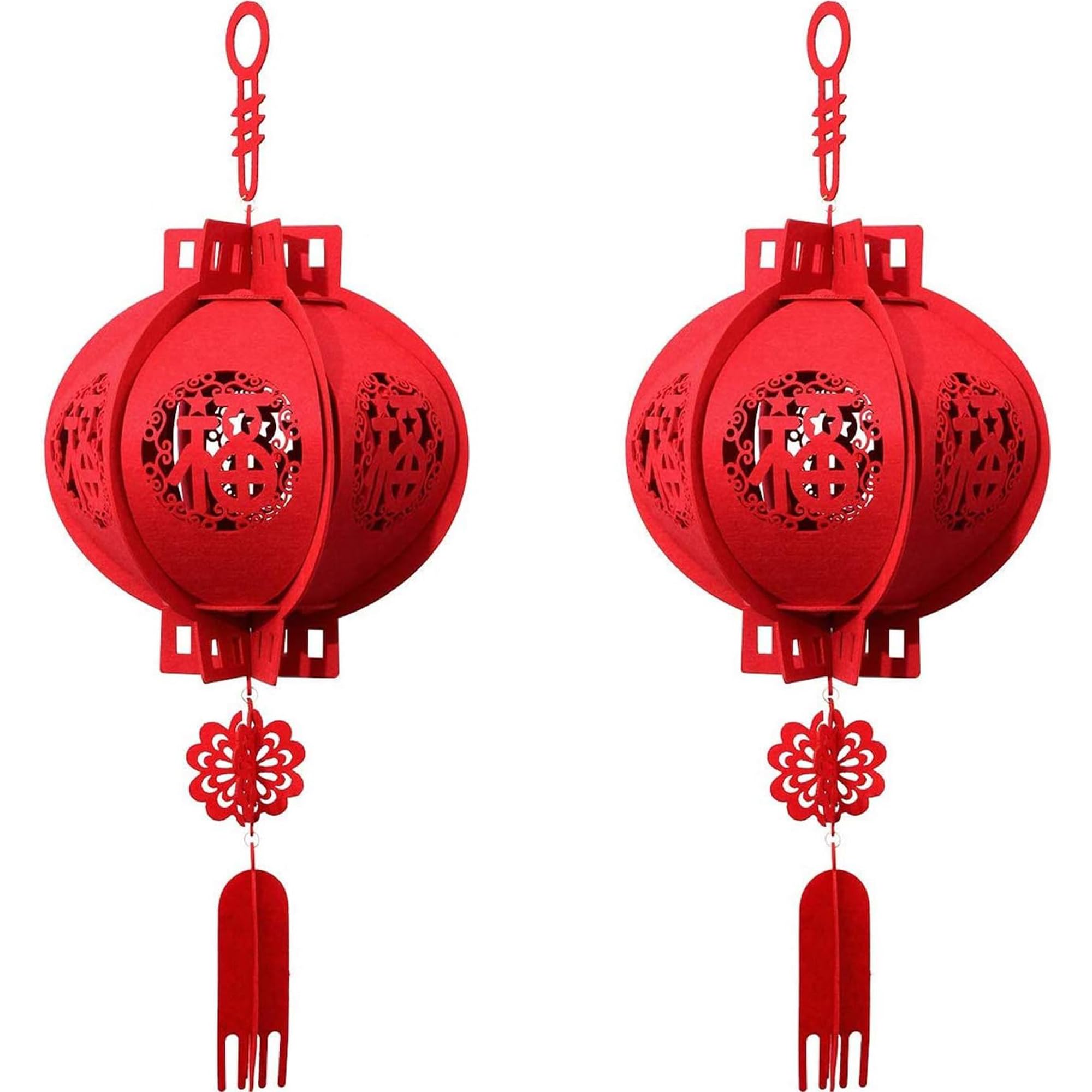 2 Pack Red Lanterns Chinese New Year Lucky Fu 3D Puzzle Lantern Festival Celebration Lantern Chinese Spring Festival Decorations, Chinese Hanging Palace Lanterns