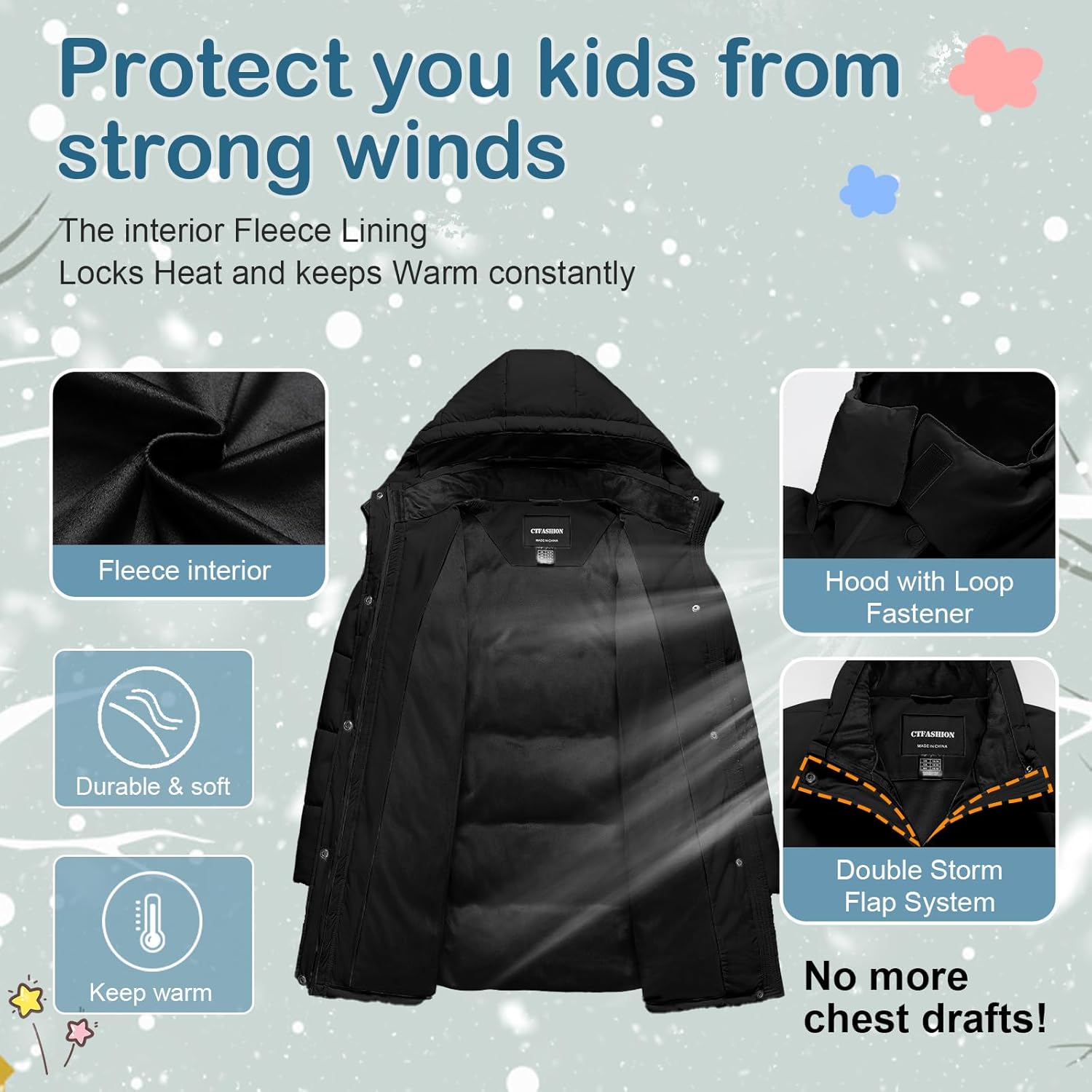 Girl's Winter Coat Kids Long Puffer Jacket Waterproof Ski Outerwear Warm Puffy Dress Coat with Hood - Image 3