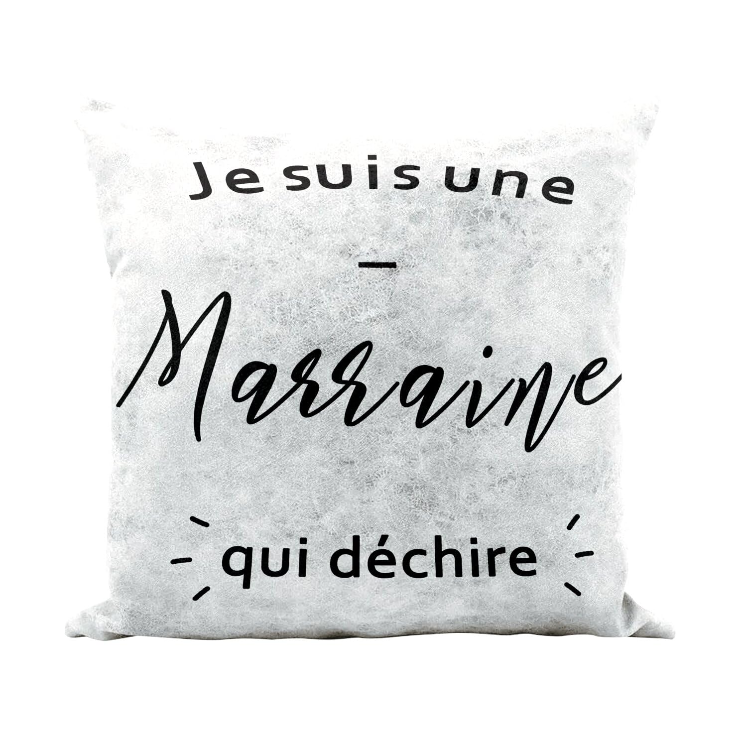 Coussin Marraine Qui Déchire en similicuir blanc, cadeau