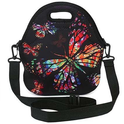Insulated Neoprene Lunch Bag Tote with Detachable Adjustable Shoulder Strap Thermal Waterproof Outdoor Picnic Work,Office,School Lunch Box For Women,Teens,Girls,Kids,Baby,Adults (Nice Butterfly)