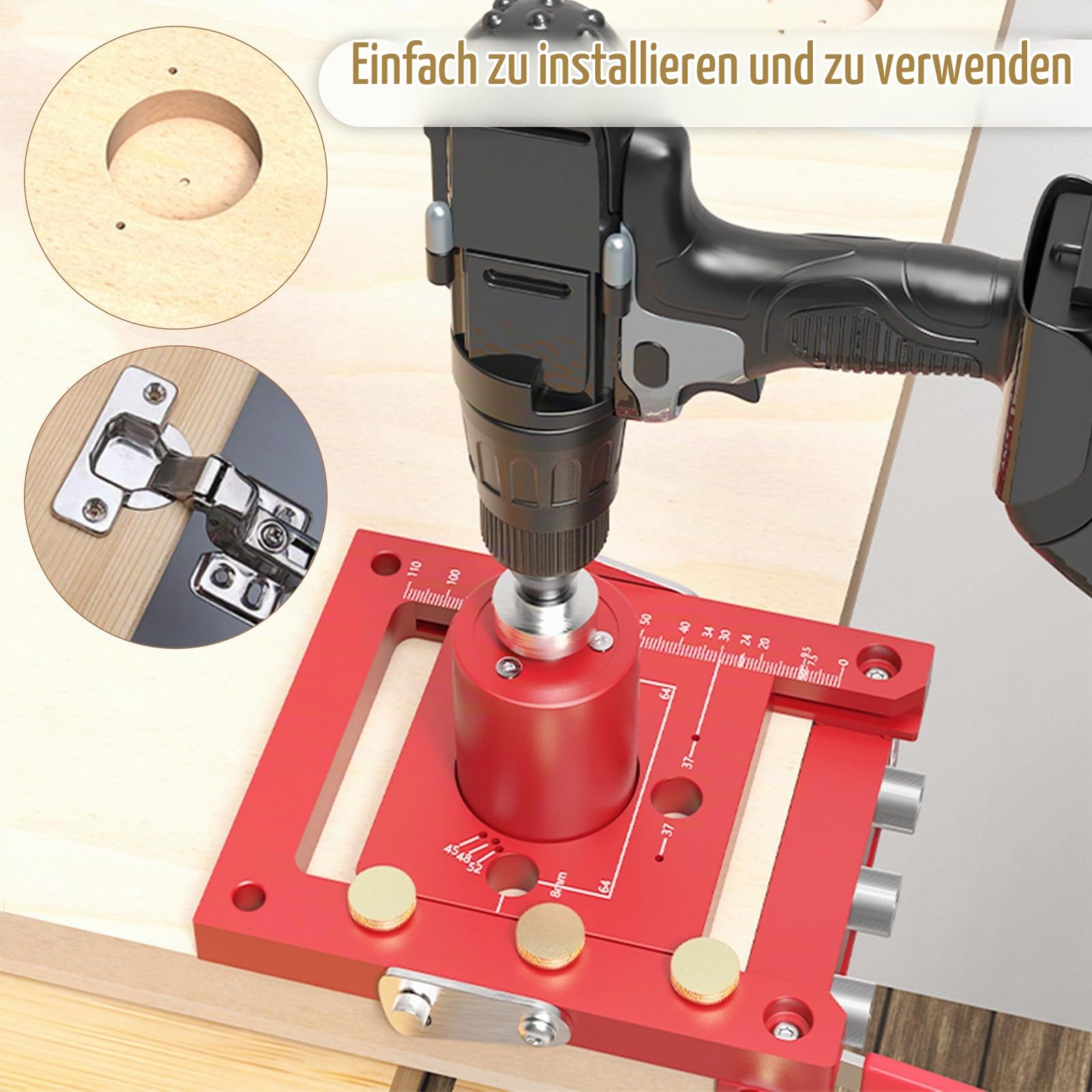 Bohrschablone, Dübel 2/6/8/10/15/20/35mm Pocket Hole Jig Set 3-in-1 Taschenlocher Bohrschablone Dübelhilfe für Holzbearbeitung mit Positionierungsclip Einstellbare Bohrführung Puncher Locator