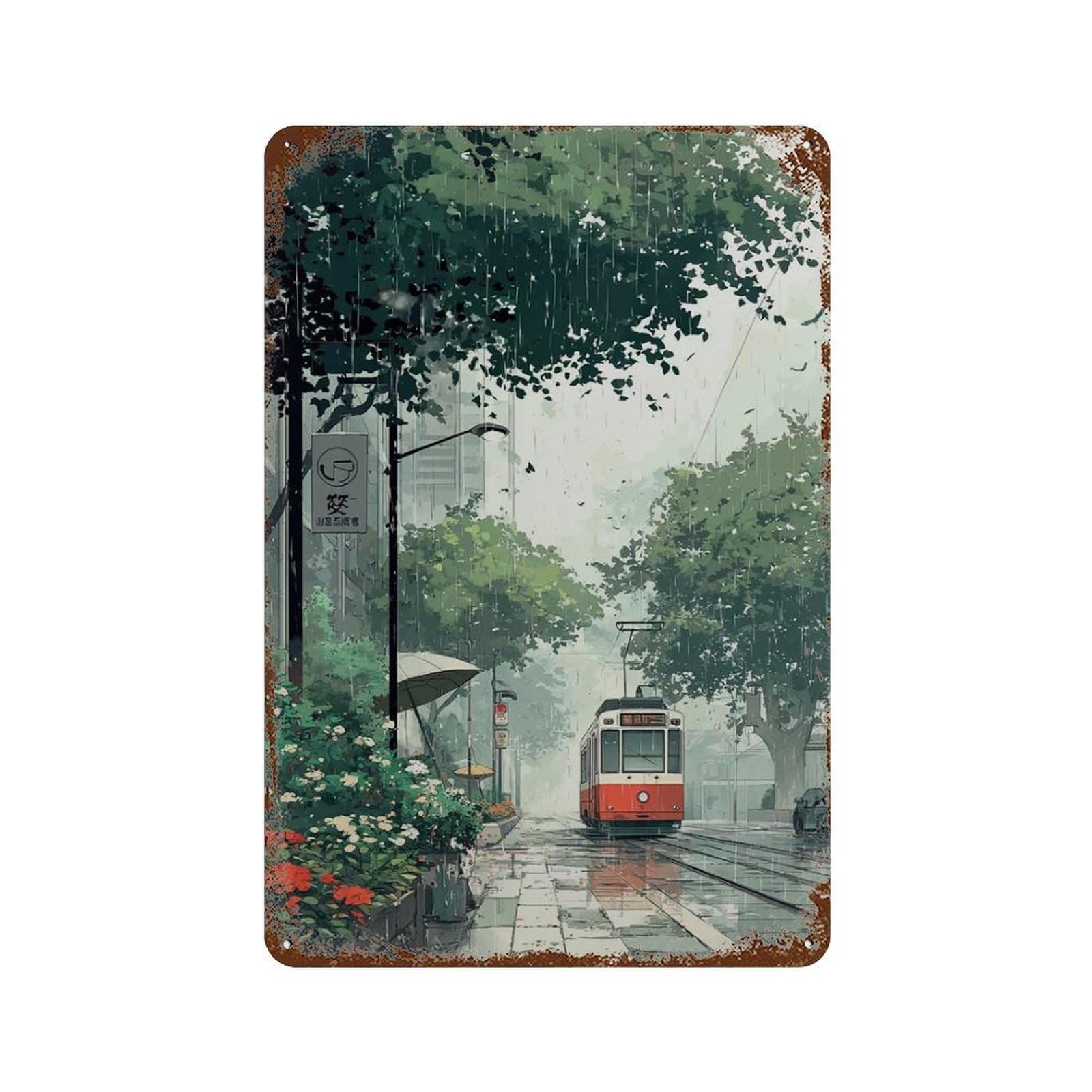 xiaoxiaoshen Rainy Tokyo Night Street Neon Japanese Cityscape Wall Decor Art Metal Tin Poster Modern Home Decor Art Home Bar Shop Decorations Vintage Sign 30x20cm