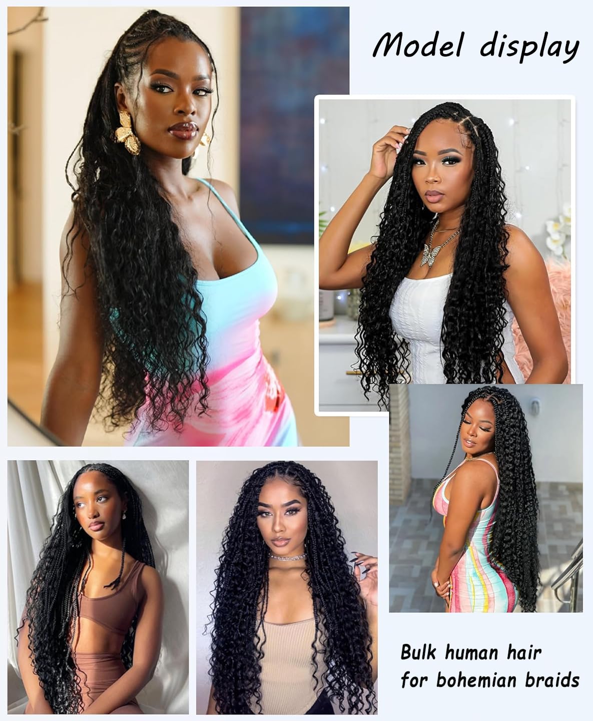 Virgin Deep Wave Bulk Human Braiding Hair 1B Natural Black 18 18 18 Inch Boho Hair for Braiding Knotless No Weft Curly Bulk Hair for Bohemian Braids