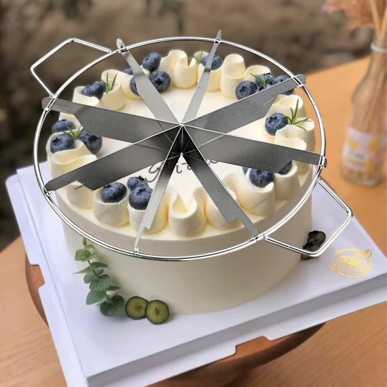 Runder Tortenschneider Trennwand - 6/7/8 verstellbare Portionen für Torten | Lebensmittelqualität Edelstahl Schneider mit Seitengriffen, Rostfreier Gebäck, Käse, Pizza-Marker für gleichmäßige und