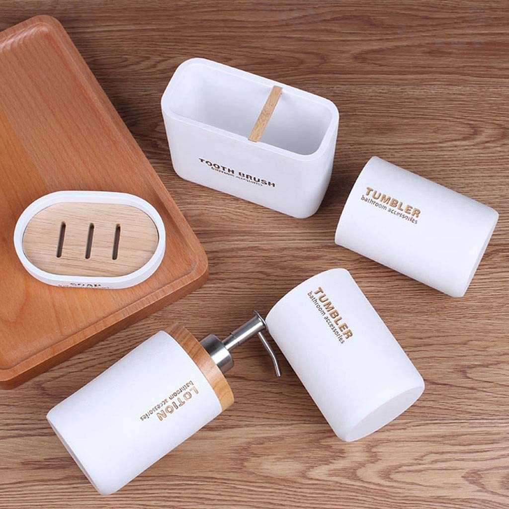 Dispensador Jabón Set Juego De Accesorios De Baño De Resina Nórdica, Dispensador De Jabón De Moda, Soporte para Cepillo De Dientes, Vaso, Jabonera, Baño Baño Accesorios(White,6pcs)