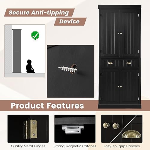 Miniatura 5 de LOKO Gabinete de almacenamiento de despensa de cocina de 72 pulgadas de alto, armario de almacenamiento grande y alto con 2 armarios y cajón,