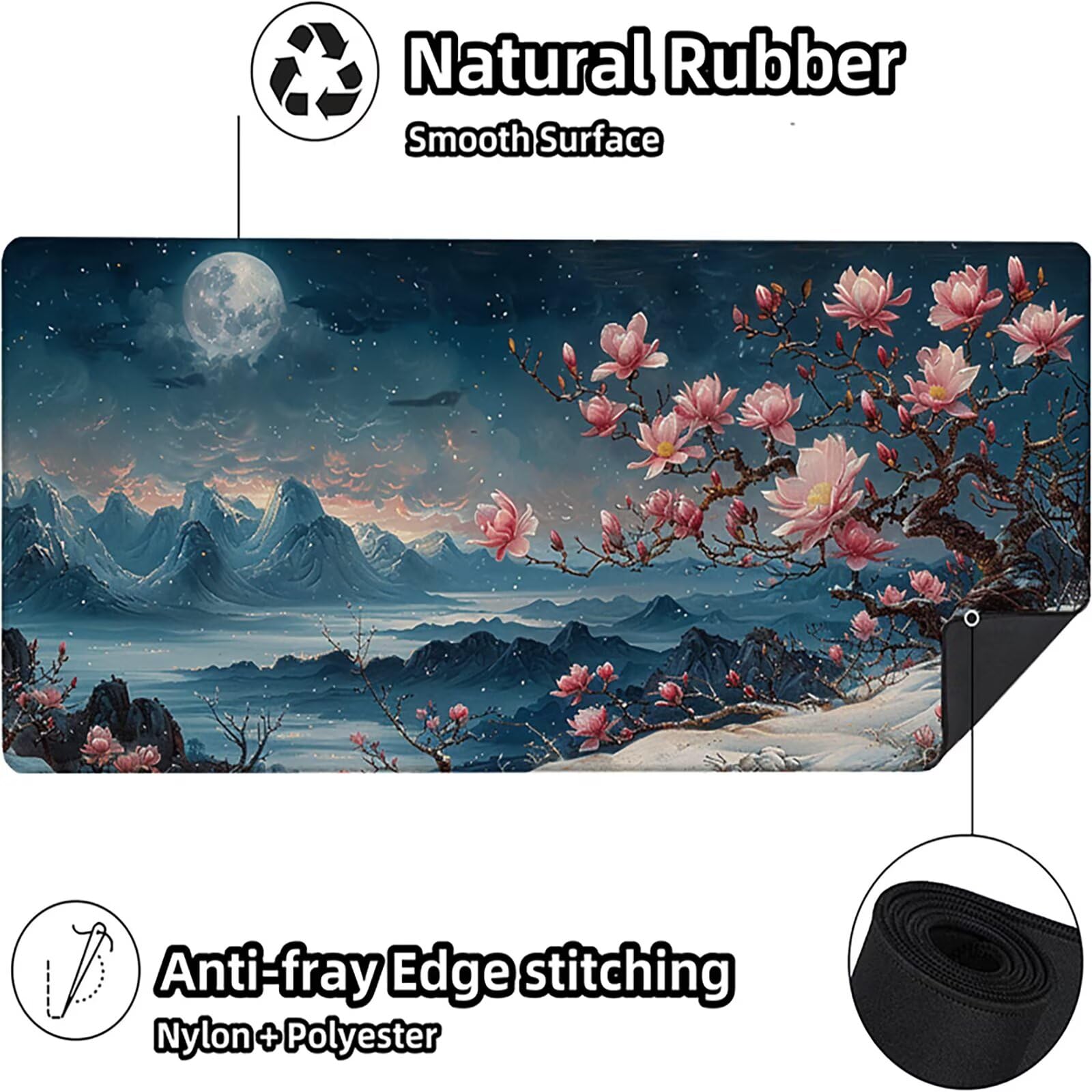 Flores De Cerezo Alfombrilla Ratón Gaming XXL 1500 x 800 mm, Alfombrilla Gaming Azul Mousepad con Base de Goma Antideslizante, Impermeable Desk Mat para Teclado y Raton Accesorios Gaming, Regalos 8-0