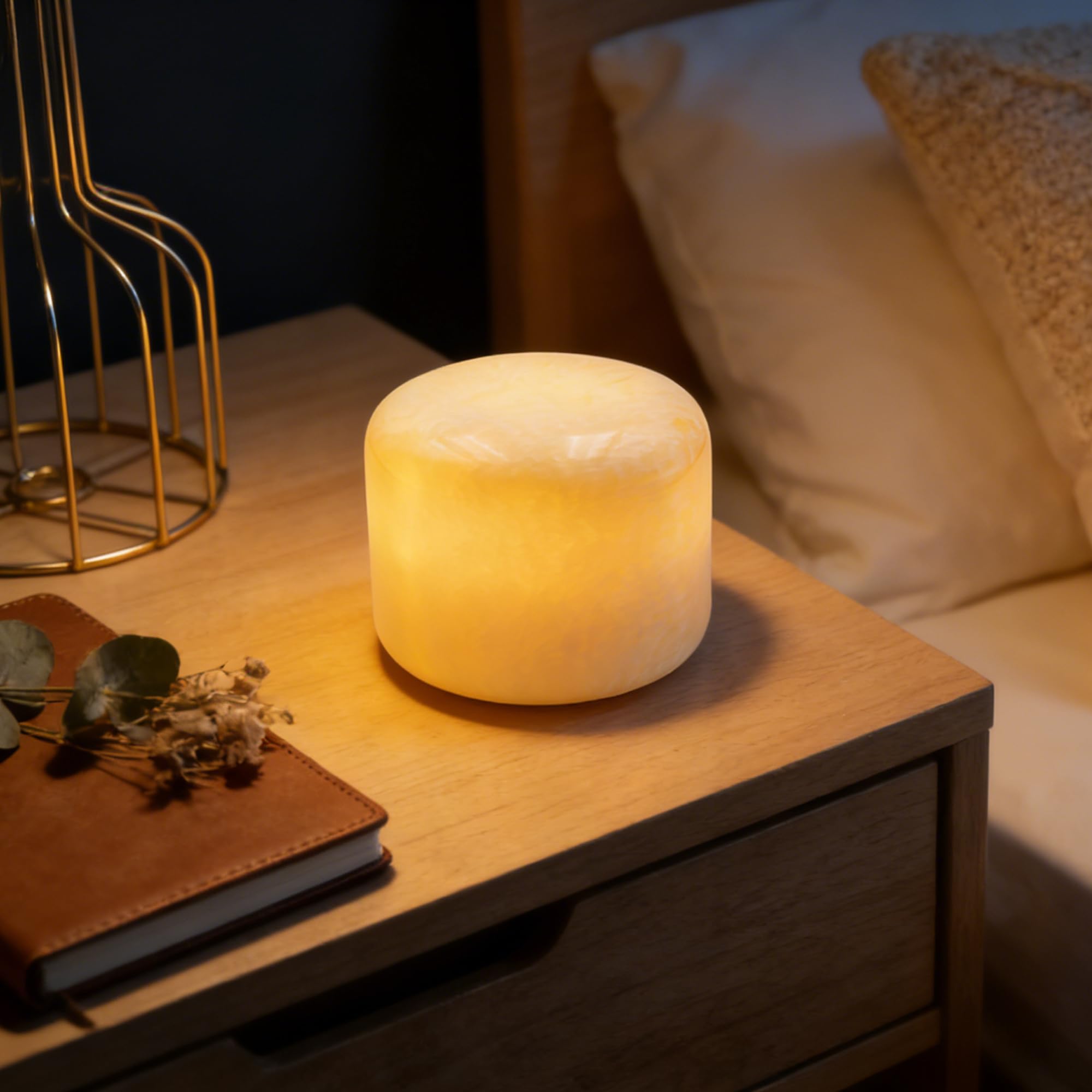 Marble Lamp Night Light Touch Bedside Table Lamp for Bedroom,Type-C Rechargeable Small Desk Bedside Small Lamps,Eye Caring Dimmable LED Ambient lamp (Calacatta Green) — view 14
