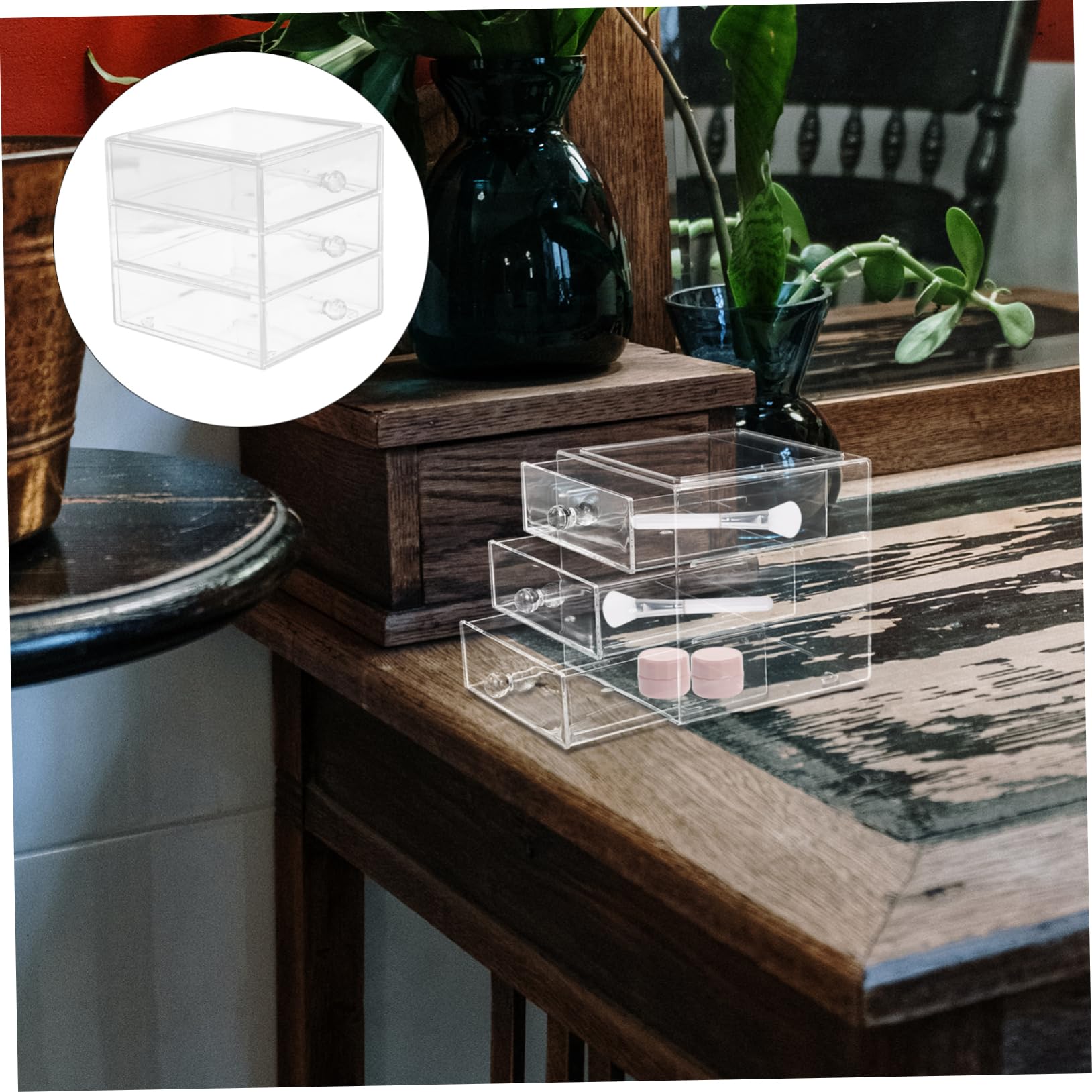 Gadpiparty Caja De Almacenamiento De Cosméticos De Escritorio Organizador De Maquillaje Con Cajones Caja De Almacenamiento De Cosméticos Transparente Para Tocador Almacenaje De Cosmetica