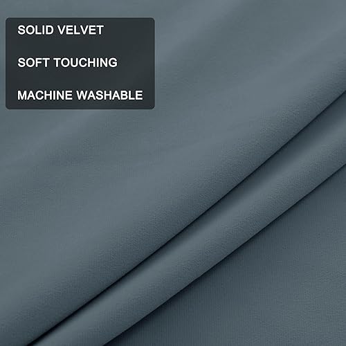 Miniatura 3 de Fcoise - Cortinas opacas de terciopelo azul piedra, 38 pulgadas de ancho x 63 pulgadas de largo, cortinas con aislamiento térmico con ojales