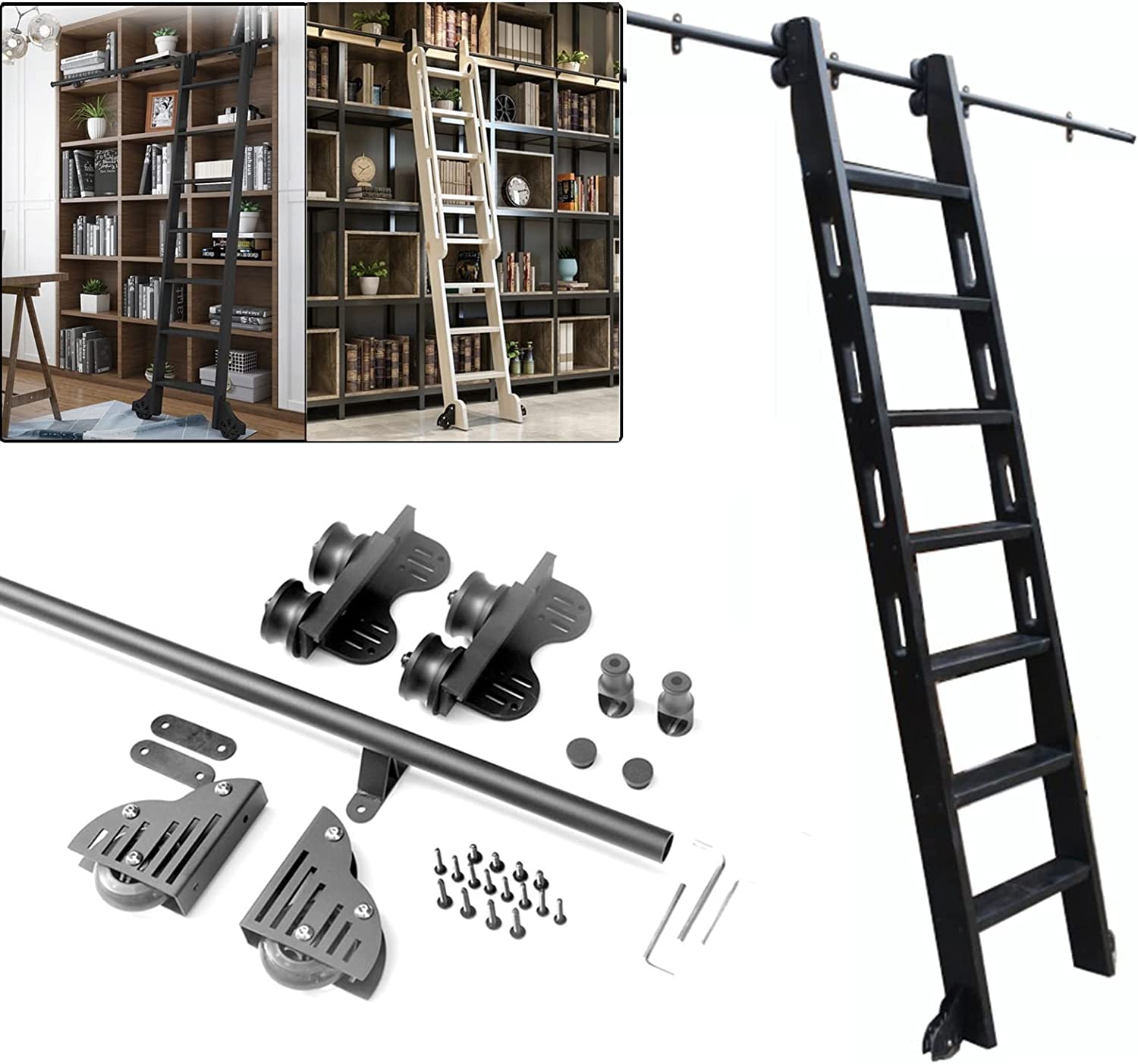 Rail porte coulissante pour échelle de bibliothèque gain de place salon