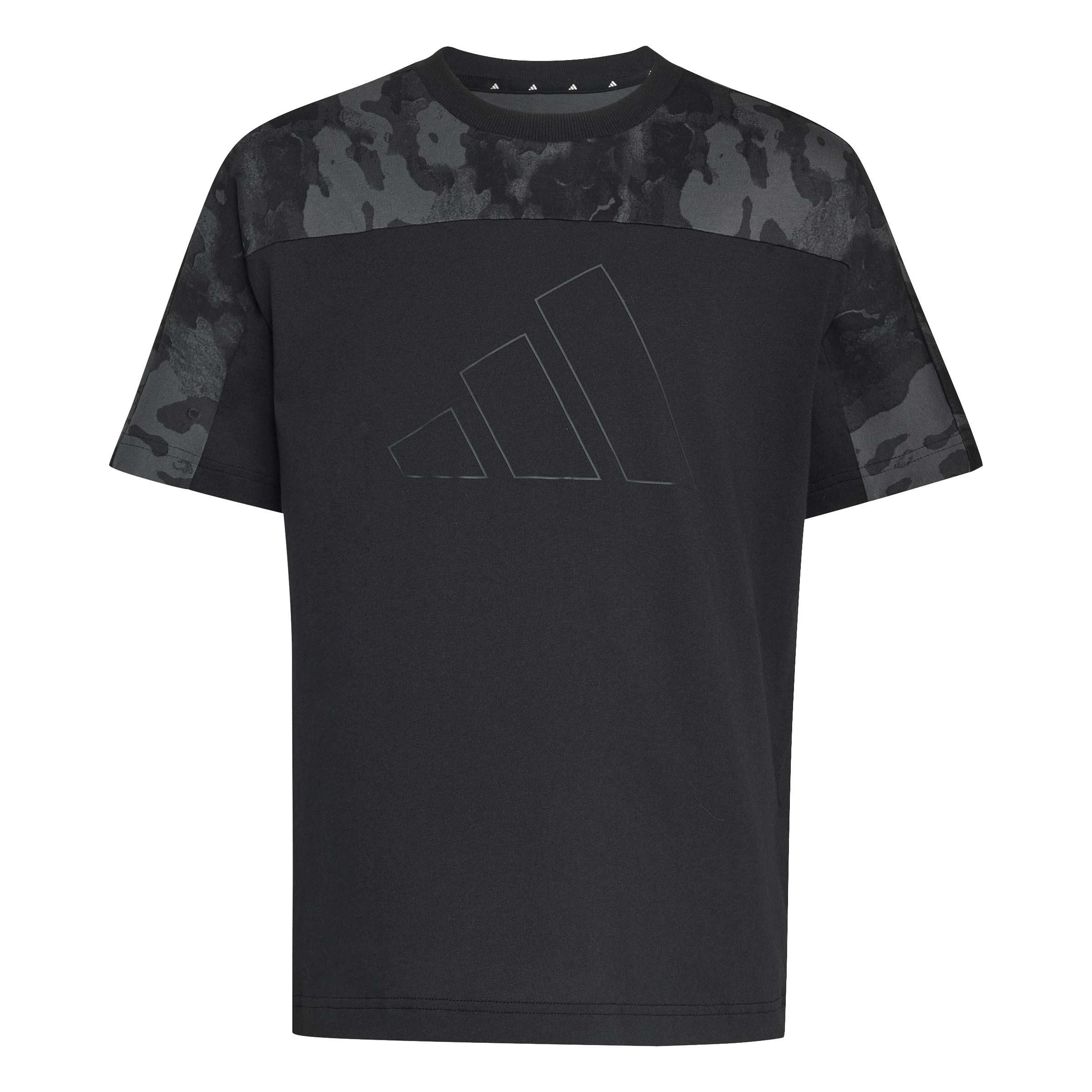 adidas Unisex niños Seasonal Essentials Camo Cotton Juniors Shirt, Black/Carbon, 15-16 Years