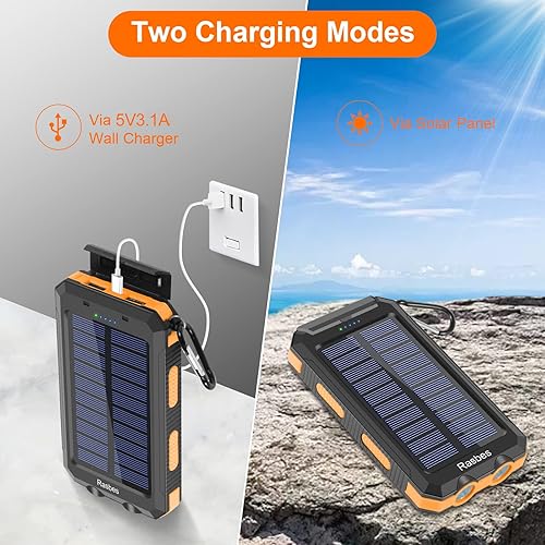 Miniatura 3 de Cargador solar, portátil de 38800 mAh, banco de energía solar IPX5, impermeable, con cargador de panel solar integrado y linterna LED, cargador de