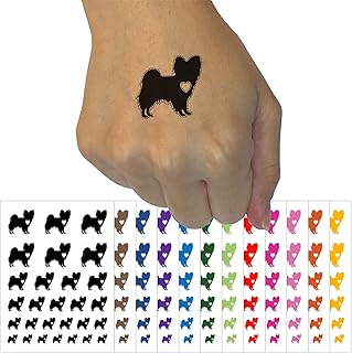 Papillon Continental Toy Spaniel Dog with Heart Temporary Tattoo Water Resistant Fake Body Art Set Collection - Light Pink (One Sheet)