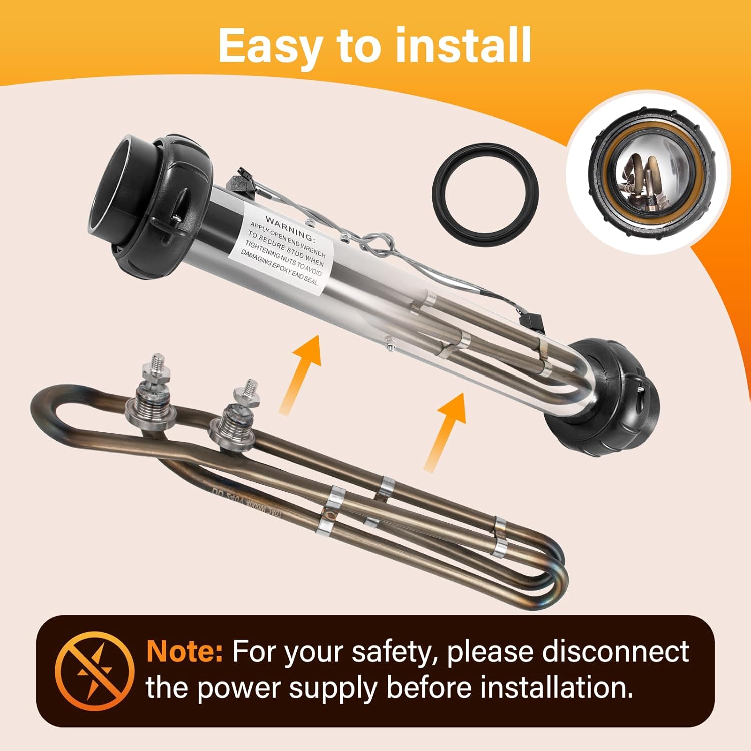 4KW 240V Universal Titanium Hot Tub Heating Element Replacement for Balboa Spa Heater Element, Flo-Thru Hot Tub Heater Element for Spa Electric Heaters and Swimming Pools