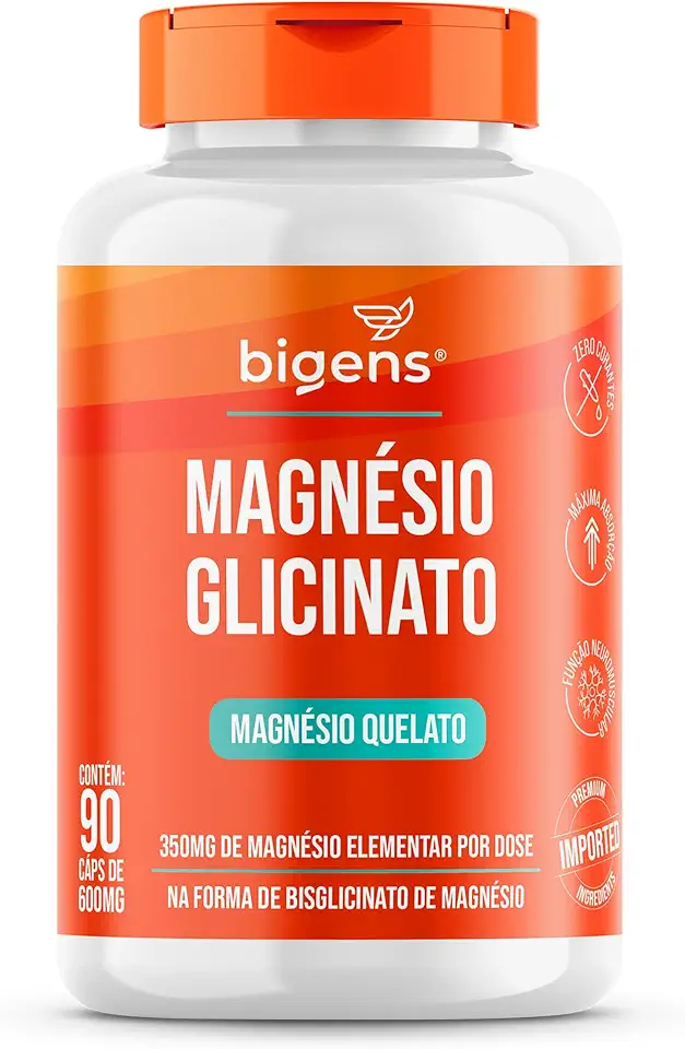 Magnésio Glicinato, Quelato, 350mg de magnésio elementar, 90 Cápsulas, Bigens (Unidade)