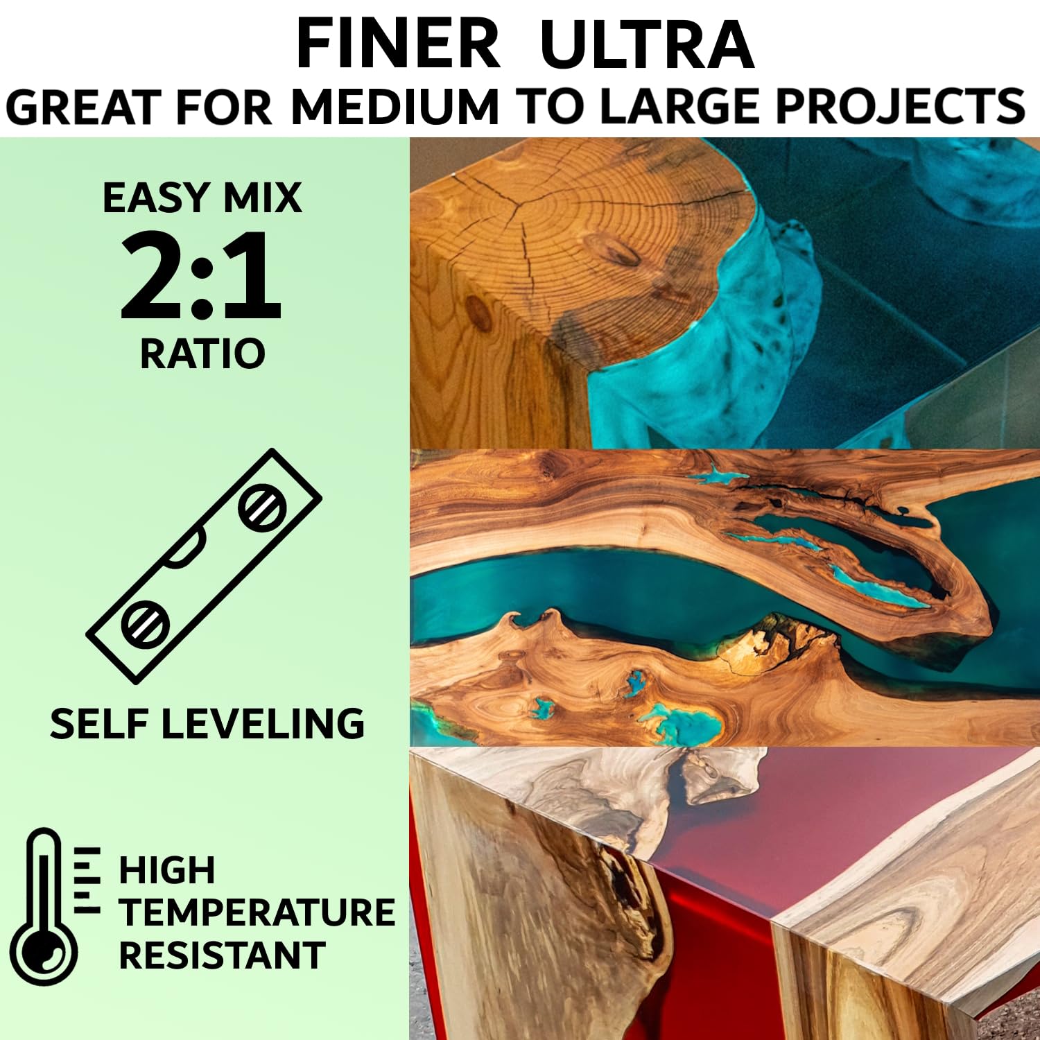 Finer - Resina epossidica ultra con indurente, 3 kg, profondità colata UV, resina epossidica + indurente, resina di esposizione fino a profondità 12 cm