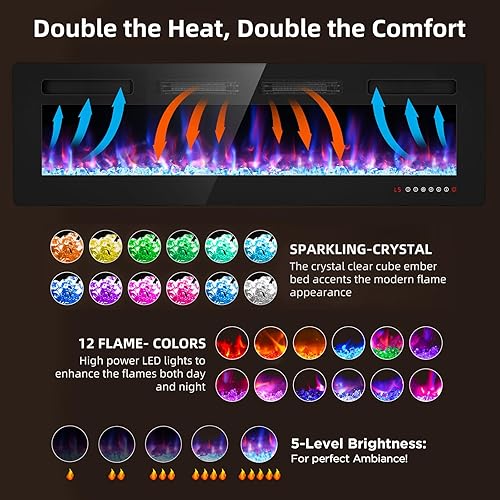 Miniatura 3 de BREEZEHEAT Chimenea eléctrica ultrafina de 50 pulgadas, calentador de chimenea independiente o empotrado en la pared, control remoto, pantalla